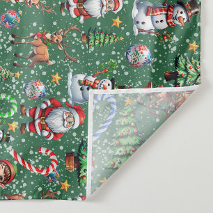 Tecido Padrão Decorativo de Natal com Fundo Verde