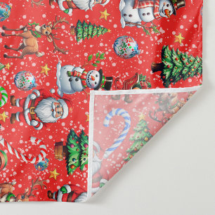 Tecido Padrão Decorativo de Natal com Fundo Vermelho