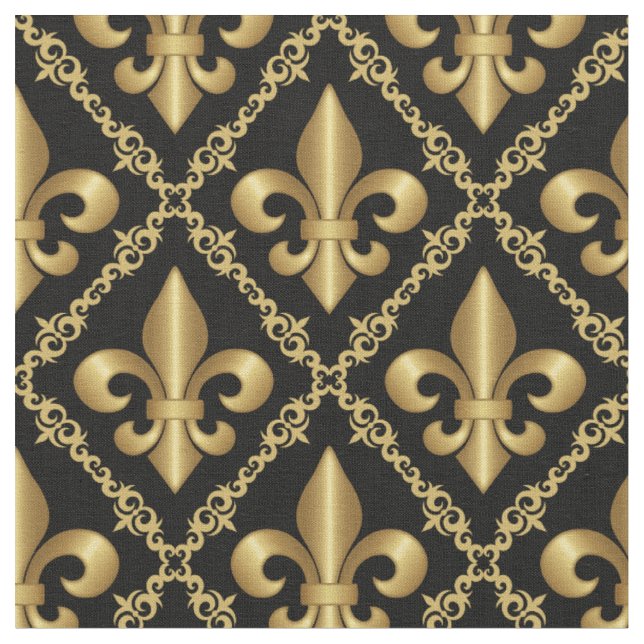 Tecido Padrão Decorativo Flor-de-Lis Dourado (Detalhe)