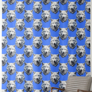 Tecido Padrão Design Azul da Cabeça do Lobo Branco