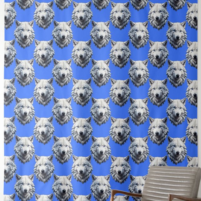Tecido Padrão Design Azul da Cabeça do Lobo Branco (Criador carregado)