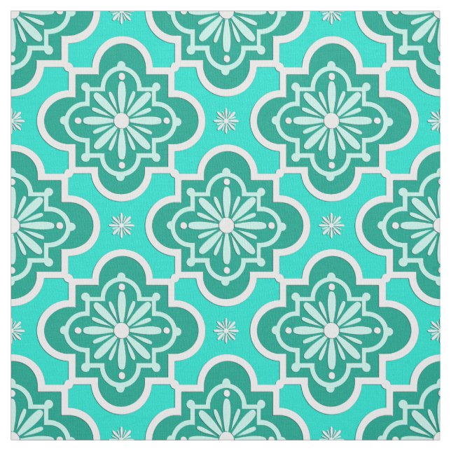 Tecido Padrão do azulejo marroquino - Turquesa e Aqua (Modelo)