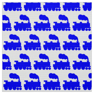 Tecido Padrão do comboio a vapor - Azul em branco