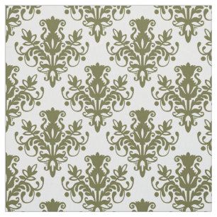 Tecido Padrão do Damask 02 - Azeite Profundo em Branco