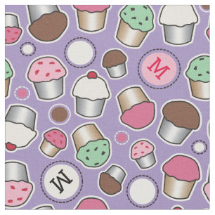 Tecido Padrão do Monograma do Cupcake