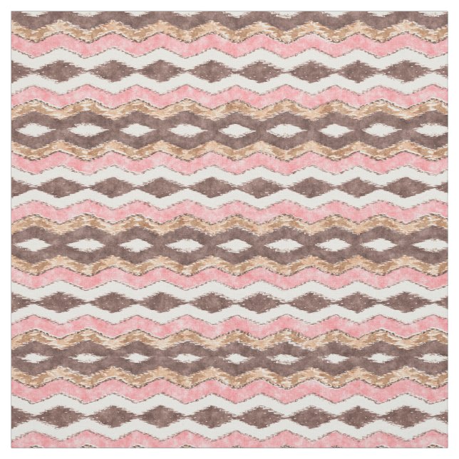 Tecido Padrão do mosaico do Ikat Zigzag cor-de-rosa (Modelo)