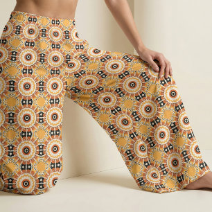 Tecido Padrão do mosaico preto e branco laranja étnico