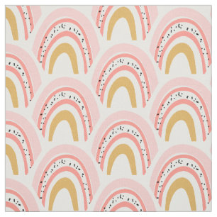 Tecido Padrão Dourado Arco-Íris Boho Rosa