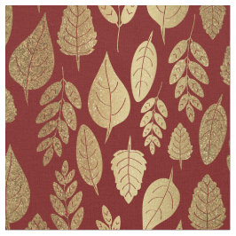 Tecido Padrão Dourado e vermelho de folha