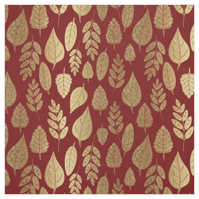 Tecido Padrão Dourado e vermelho de folha (Modelo)