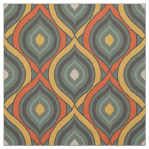 Tecido Padrão Dourado Laranja Verde Ikat Retroativo