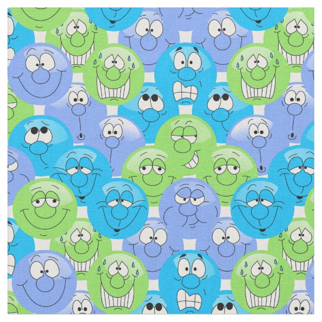 Tecido Padrão Emoji Azul, Roxo e Verde 😀 (Detalhe)