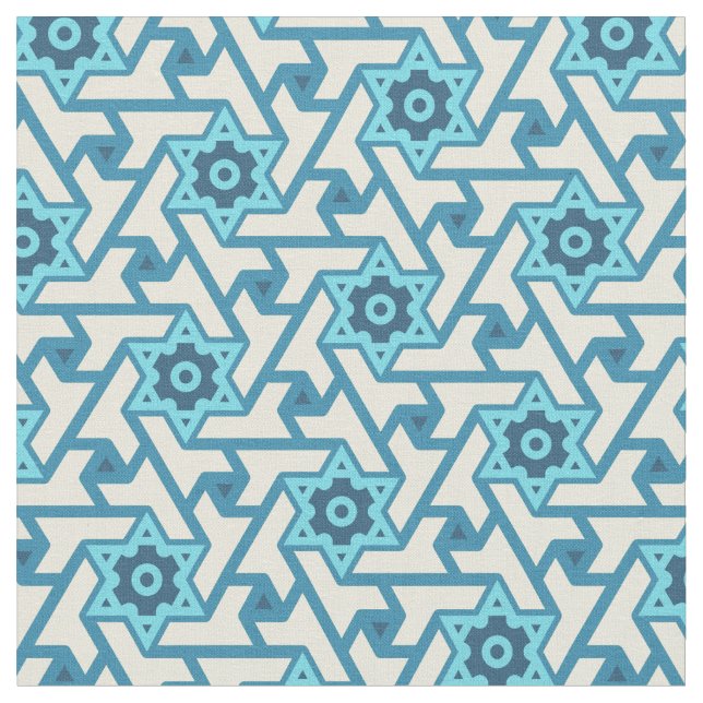 Tecido Padrão Estrela de Davi Azul e Creme (Detalhe)