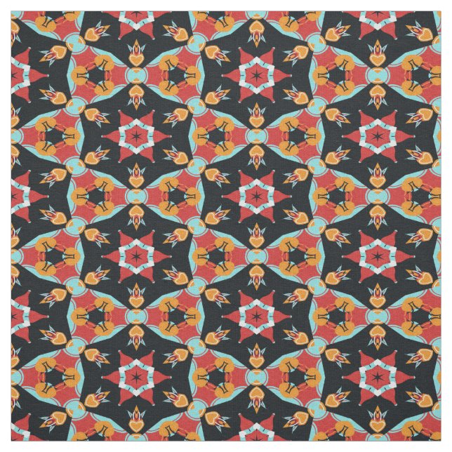 Tecido Padrão Estrela de Mandala Laranja Amarelo Vermelho (Modelo)