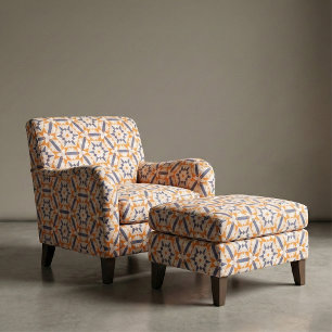 Tecido Padrão Étnico Mosaico Geométrico do Creme Azul Lar