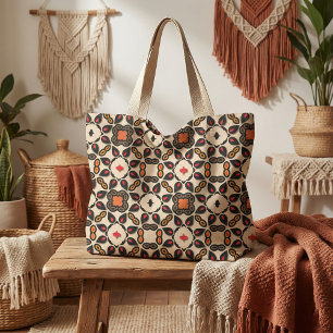Tecido Padrão Etônico Arabesque Geométrico Boho Chic