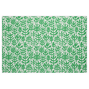 Tecido Padrão Fern - Verde-grama em branco