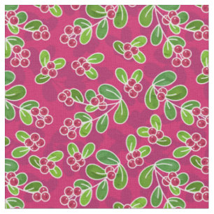 Tecido Padrão Festivo De Folhagem De Morango, Fuchsia