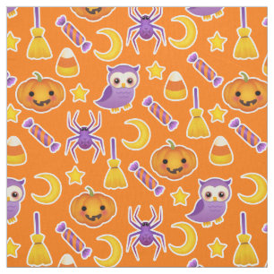 Tecido Padrão Festivo Halloween Fundo Laranja
