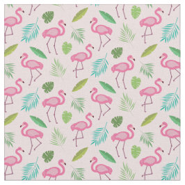 Tecido Padrão Flamingo rosa com folhas tropicais