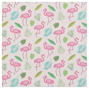 Tecido Padrão Flamingo rosa com folhas tropicais