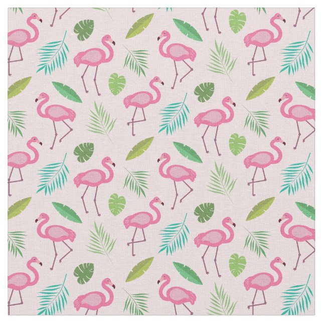 Tecido Padrão Flamingo rosa com folhas tropicais (Detalhe)
