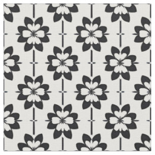 Tecido Padrão Floral Abstrato Preto e Branco