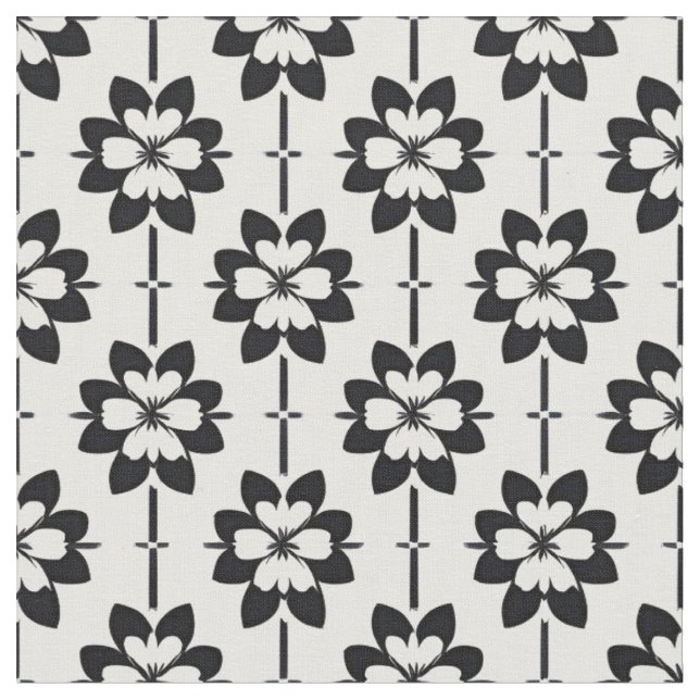 Tecido Padrão Floral Abstrato Preto e Branco (Detalhe)