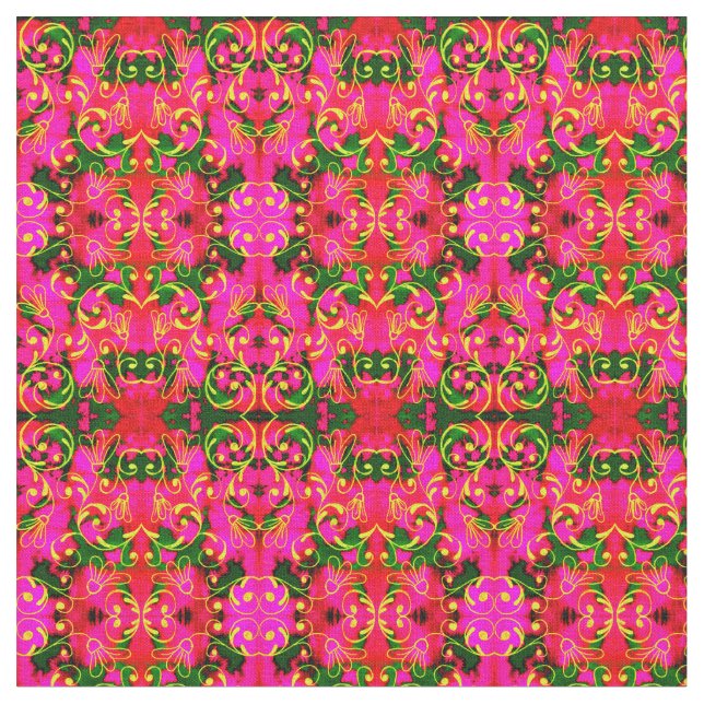 Tecido Padrão Floral Abstrato rosa e verde (Detalhe)