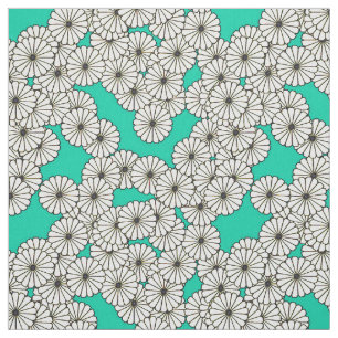 Tecido Padrão floral Art Deco - branco em turquesa