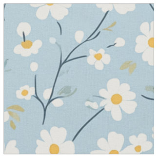 Tecido Padrão Floral Azul Branco Cottagecore Margarida