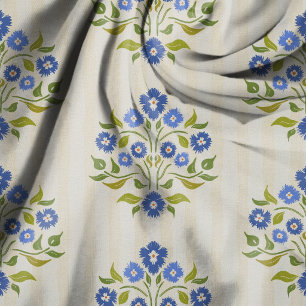 Tecido Padrão Floral Azul Buquê dos Astors Desenhado à Mã