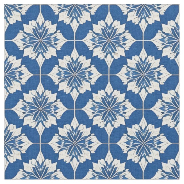 Tecido Padrão Floral Azul e Branco Elegante (Detalhe)