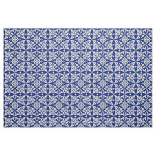 Tecido Padrão Floral Azul e Branco Elegante