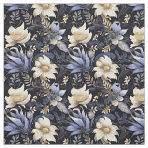 Tecido Padrão Floral Boho Azul e Dourado