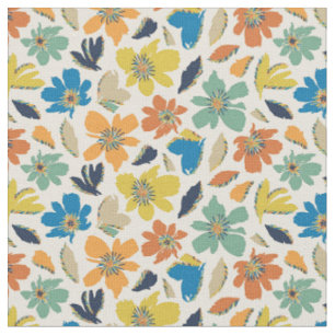Tecido Padrão Floral Boho Desenhado à Mão Abstrato