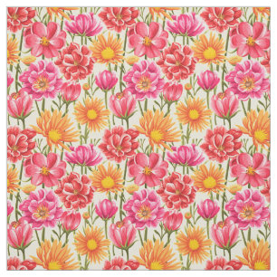 Tecido Padrão Floral bonito Laranja Vintage Cor-de-Rosa