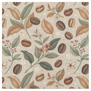 Tecido Padrão Floral Botânico de Grão de Café Vintage Caf