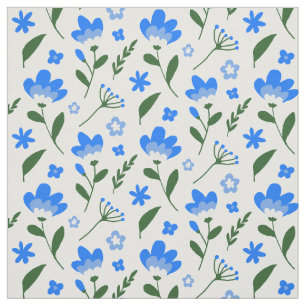 Tecido Padrão Floral Branco e Azul