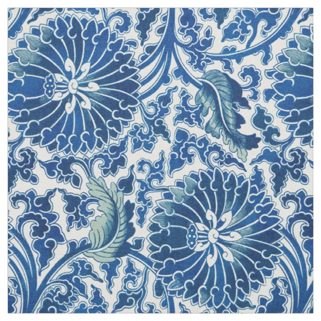 Tecido Padrão Floral Chinês Azul (Modelo)