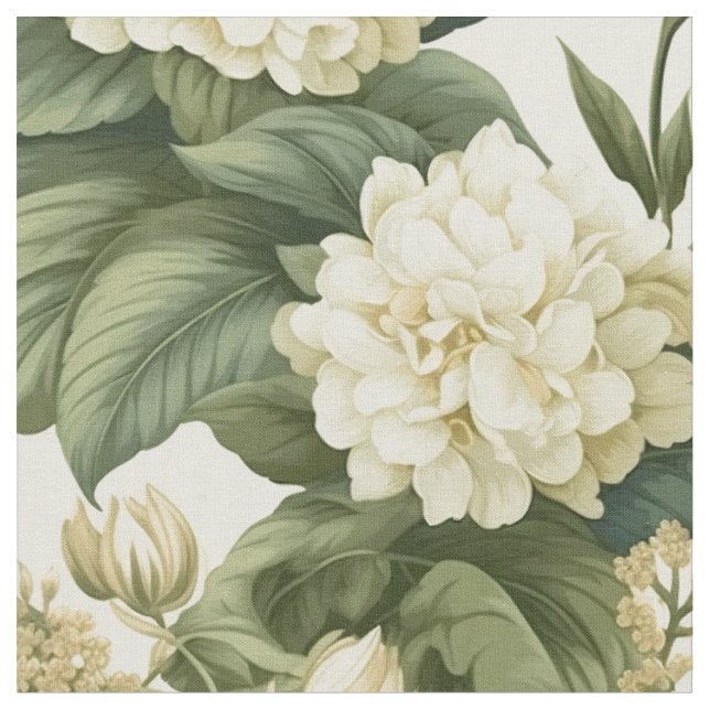 Tecido Padrão floral clássico de verde-azeitona branco ma (Detalhe)