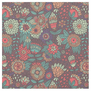 Tecido Padrão floral colorido no estilo de desenho animad