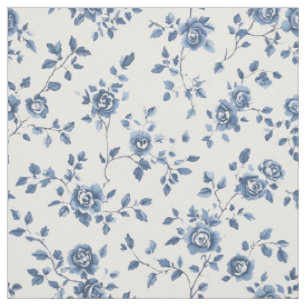 Tecido Padrão Floral Cottagecore Rosa Azul