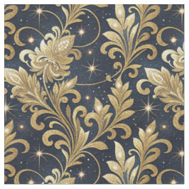 Tecido Padrão Floral Damask Luxuoso Dourado e Preto