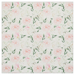 Tecido Padrão Floral de Aquarela com Peônia Rosa Suave
