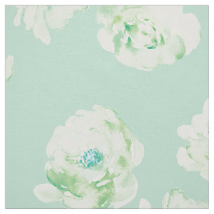 Tecido Padrão Floral de Aquarela Verde Elegante