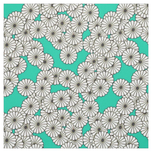Tecido Padrão floral de Art Deco - branco em turquesa (Modelo)