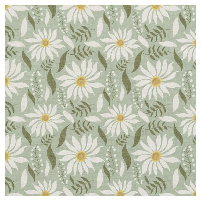 Tecido Padrão Floral de Casa Branca Daisy Mint  (Detalhe)