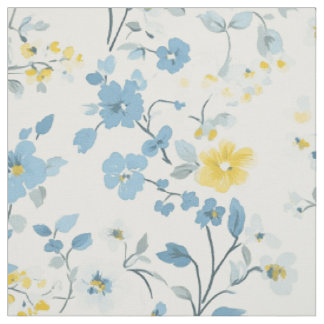 Tecido Padrão Floral de Casa em Aquarela Azul Amarelo