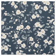 Padrão Floral de Cottage Creme Azul-Marinho